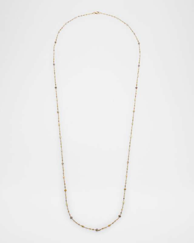 18K Yellow Gold Multicolored Diamond Bead Chain Necklace, 32"L